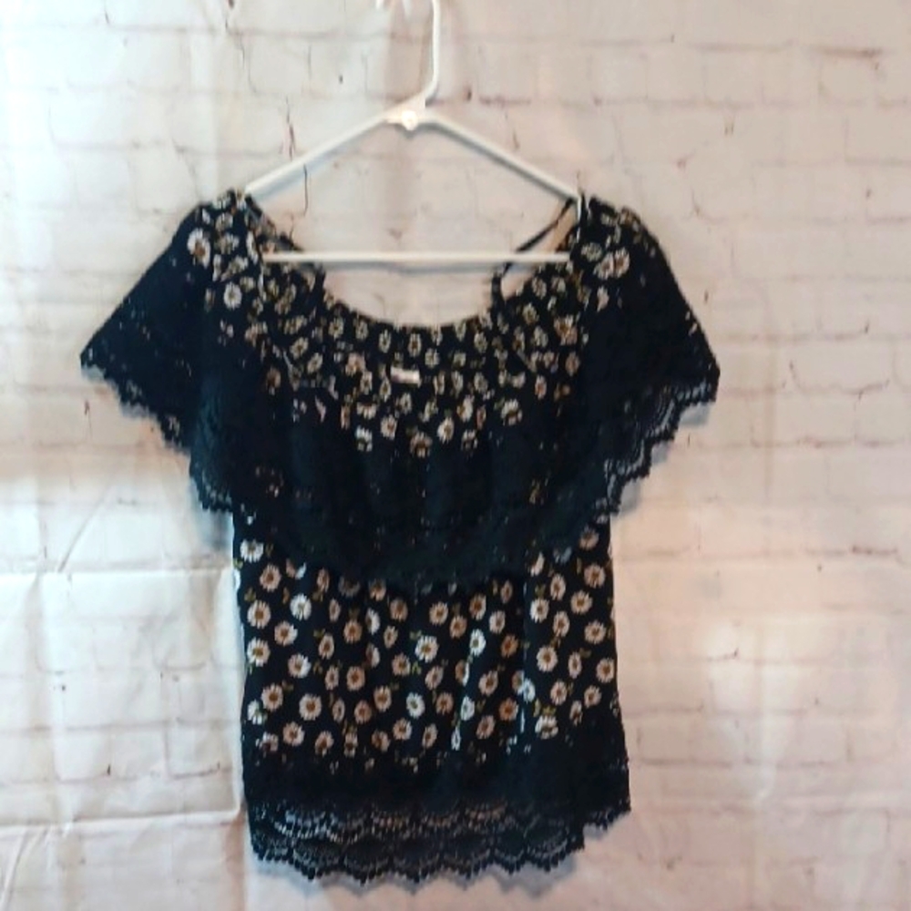 Peasant  No Boundaries Daisy Black Print  Spagetti Top  XXL 19